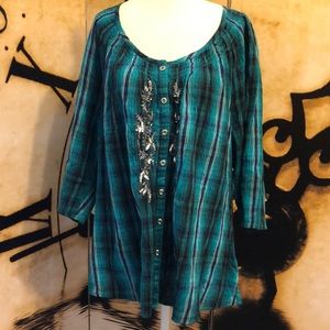 Blouse with Sequined Trim